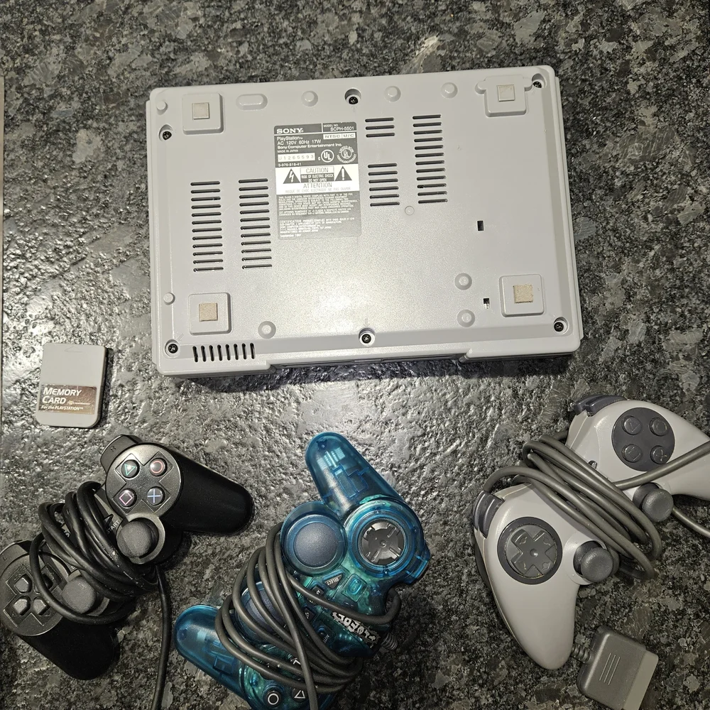 Sony PlayStation I Console1 Console with Controllers And Cables- Gray and Blue